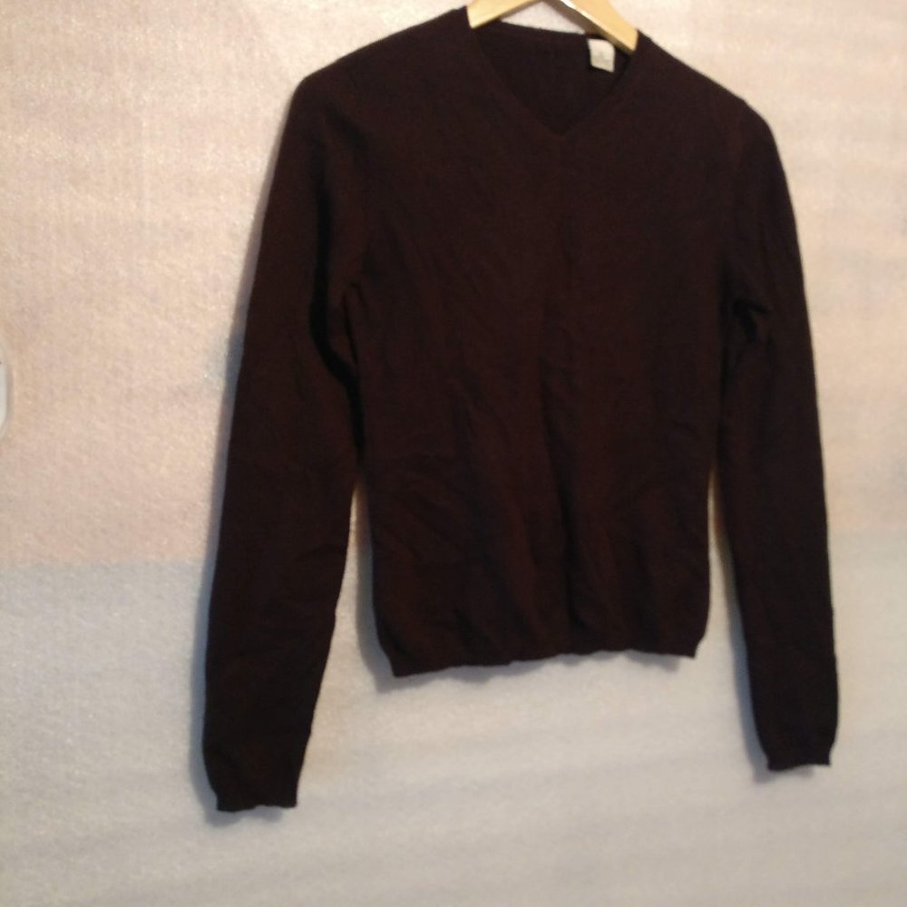 Chocolate Brown 100%CASHMERE L/Sleeve Sweater Knit , S with MEASUREMENT